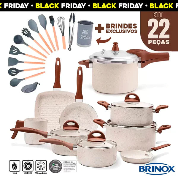 [🔥BLACK FRIDAY] Jogo Completo 9 Panelas Ceramic + 13 Utensílios de BRINDE [FRETE GRÁTIS]